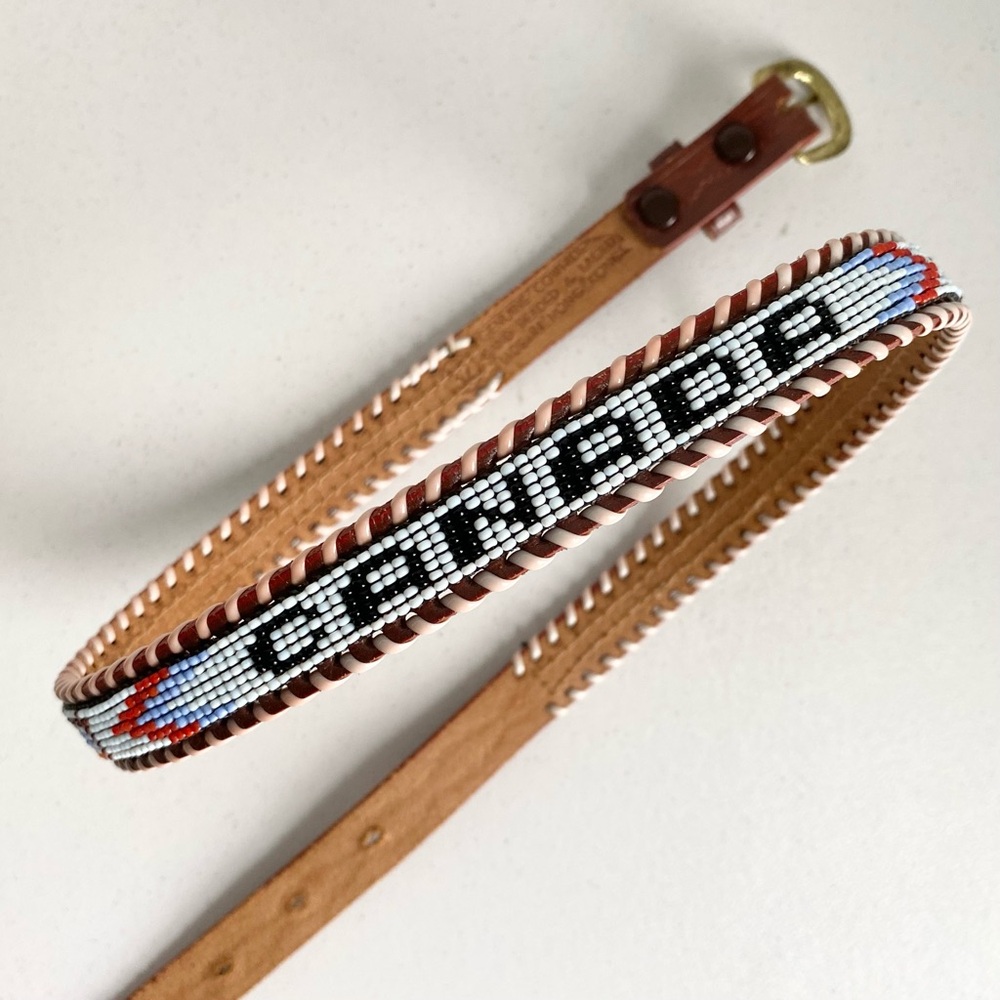 Vintage ‘Canada’ Beaded Western Laced Leather Belt